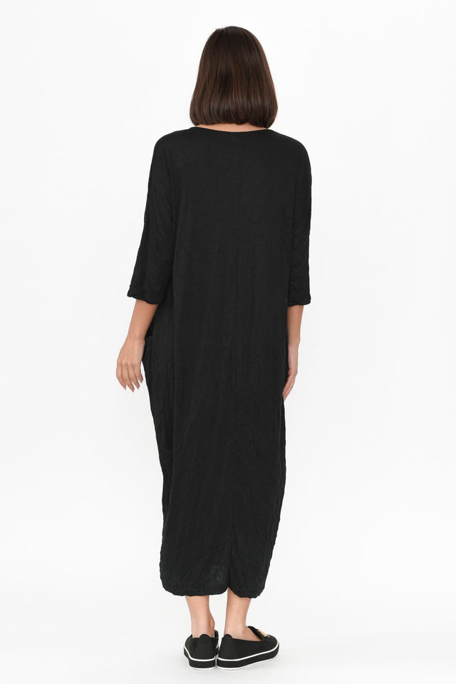 Travel Black Crinkle Cotton Sleeved Maxi Dress image 7