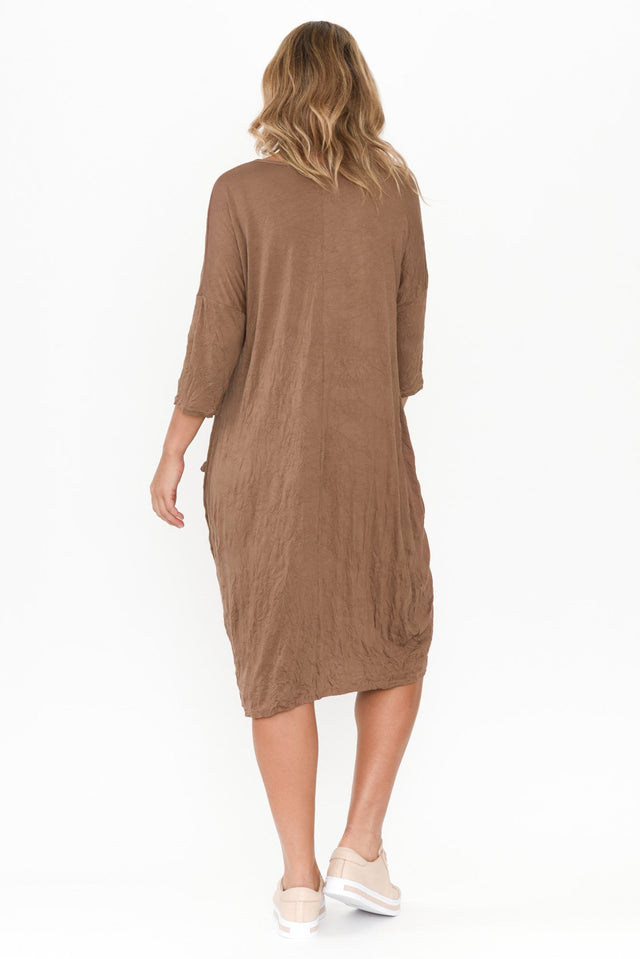 Travel Brown Crinkle Cotton Sleeved Dress image 5