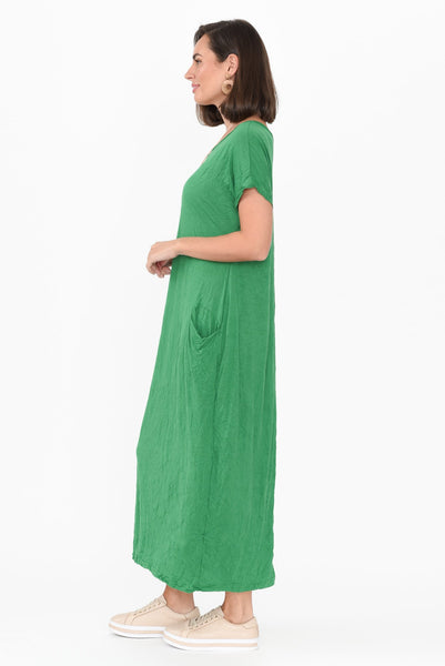 Travel Green Crinkle Cotton Maxi Dress - Blue Bungalow US