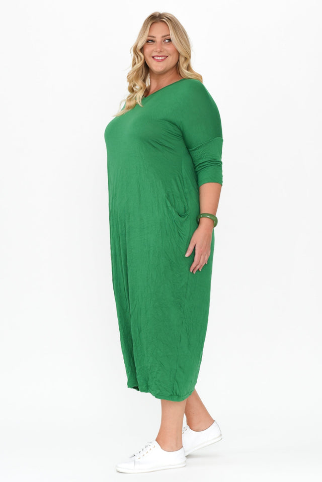 Travel Green Crinkle Cotton Sleeved Maxi Dress