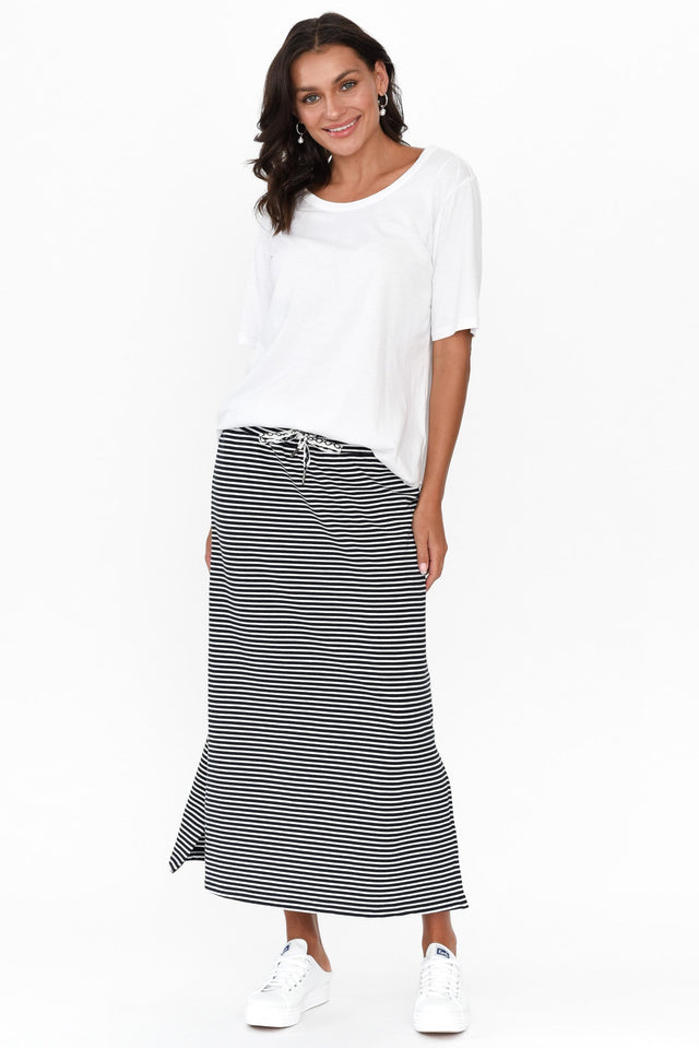 Travel Navy Stripe Cotton Maxi Skirt image 7