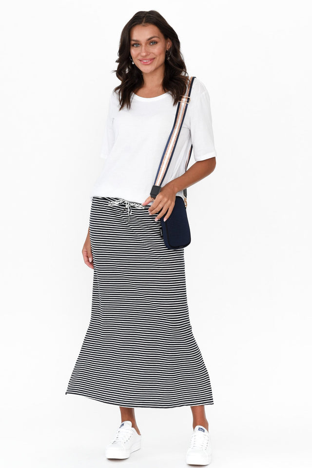 Travel Navy Stripe Cotton Maxi Skirt image 3