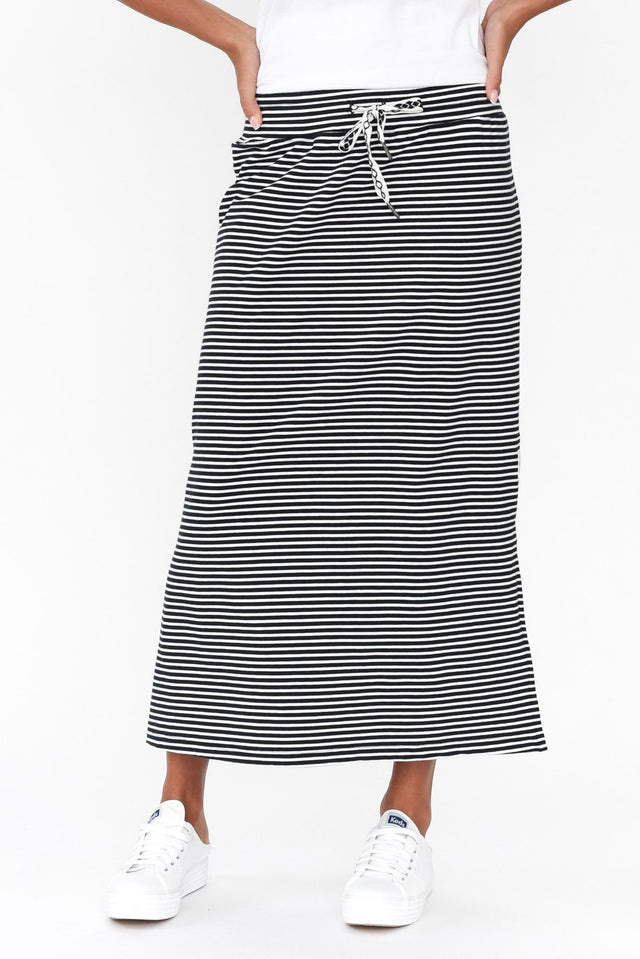Travel Navy Stripe Cotton Maxi Skirt image 1