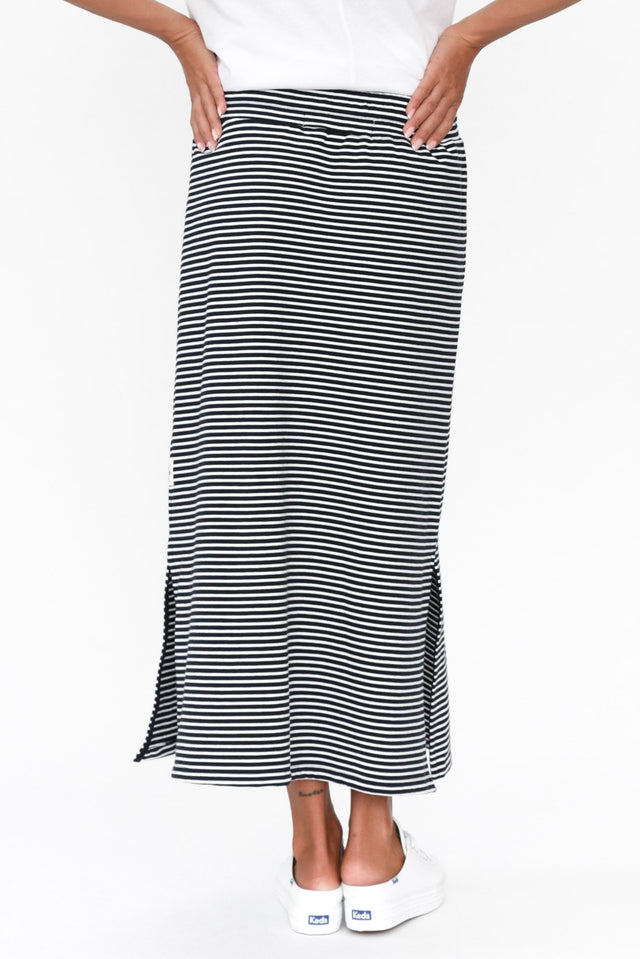 Travel Navy Stripe Cotton Maxi Skirt image 6