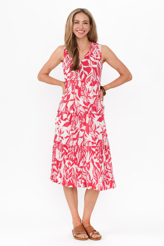 Tulla Pink Tropical Cotton Sleeveless Dress