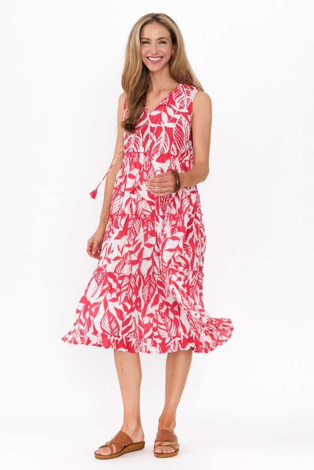 Tulla Pink Tropical Cotton Sleeveless Dress image 4