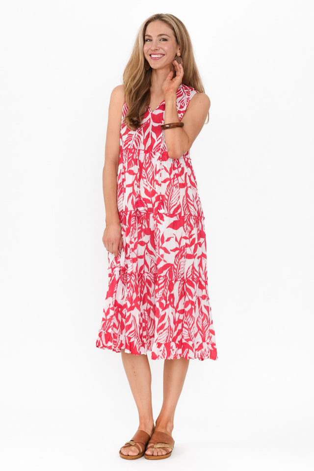 Tulla Pink Tropical Cotton Sleeveless Dress image 8