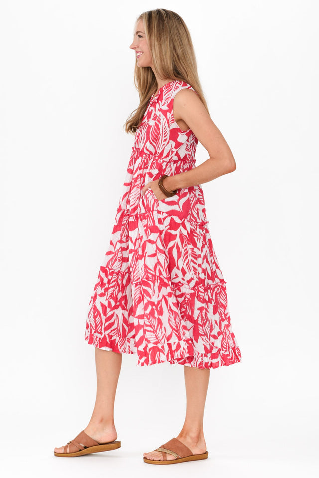 Tulla Pink Tropical Cotton Sleeveless Dress image 5