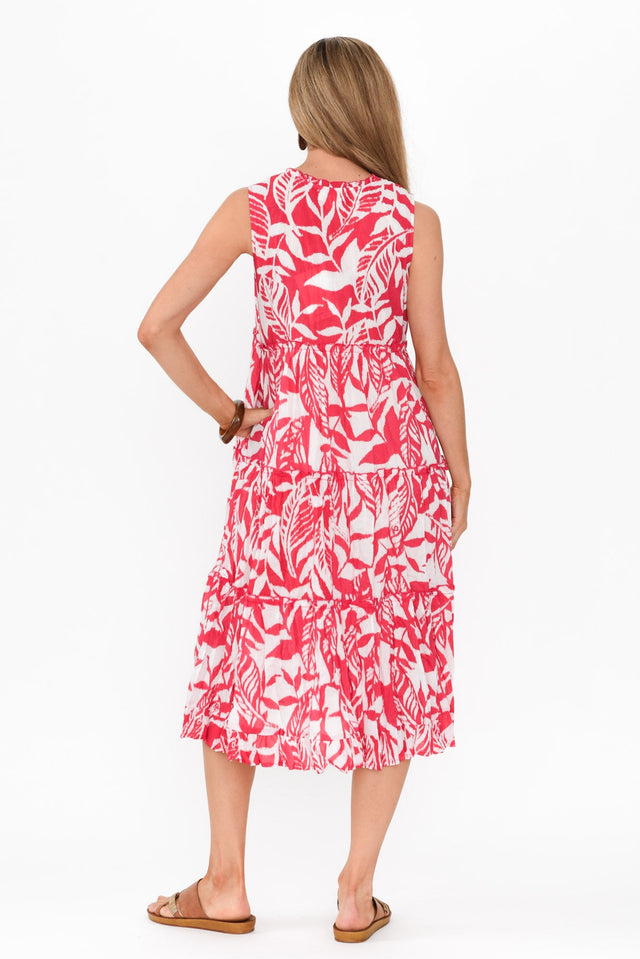 Tulla Pink Tropical Cotton Sleeveless Dress image 6