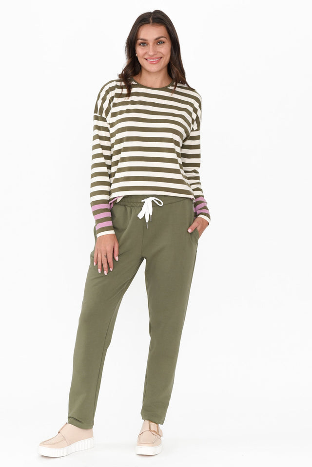 Turn Back Green Stripe Cotton Sleeved Tee