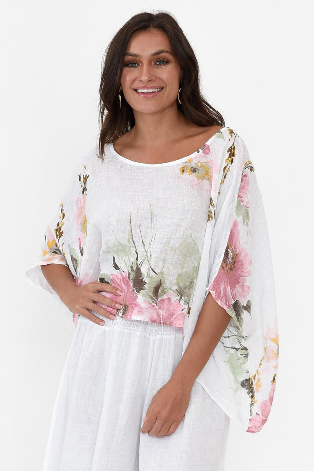 Turner White Floral Linen Scoop Neck Top neckline_Round 