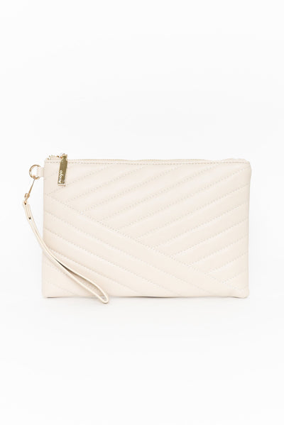 Una Beige Quilted Clutch