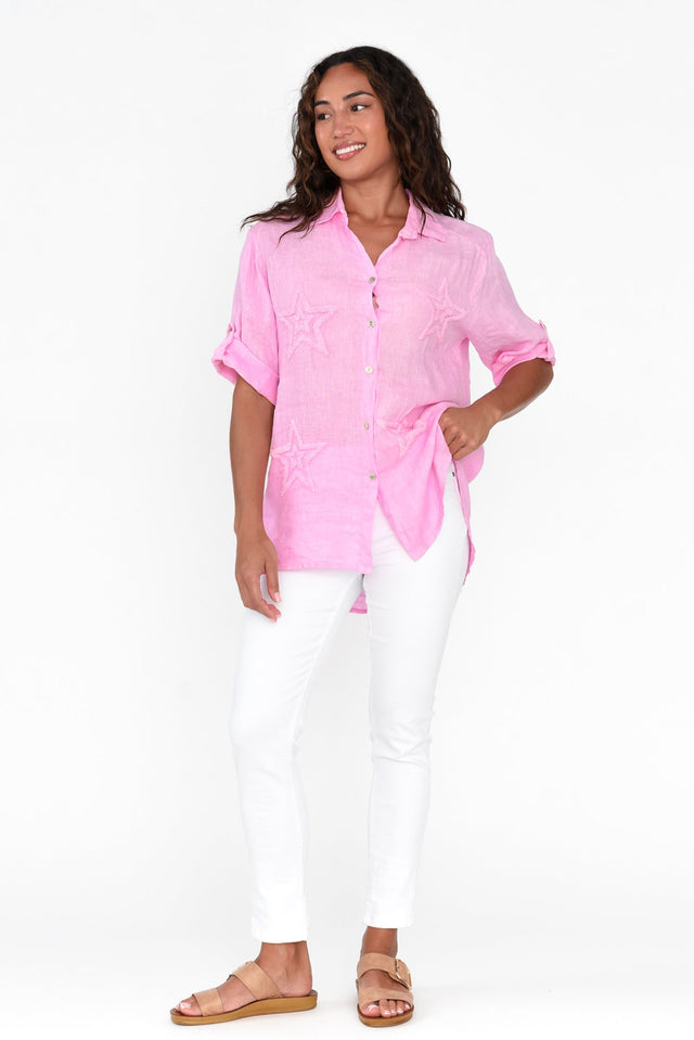 Veridian Pink Star Linen Shirt image 6