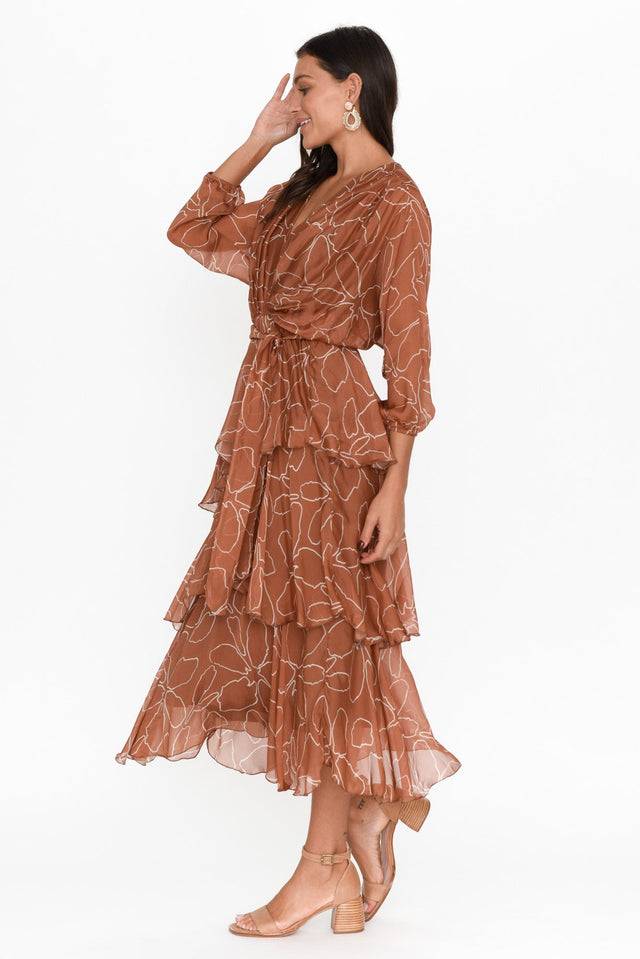 Victoria Rust Bloom Silk V Neck Dress image 3