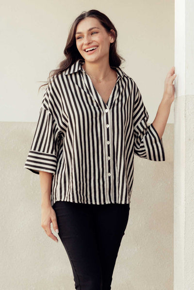 Virginia Black Stripe Linen Blend Shirt