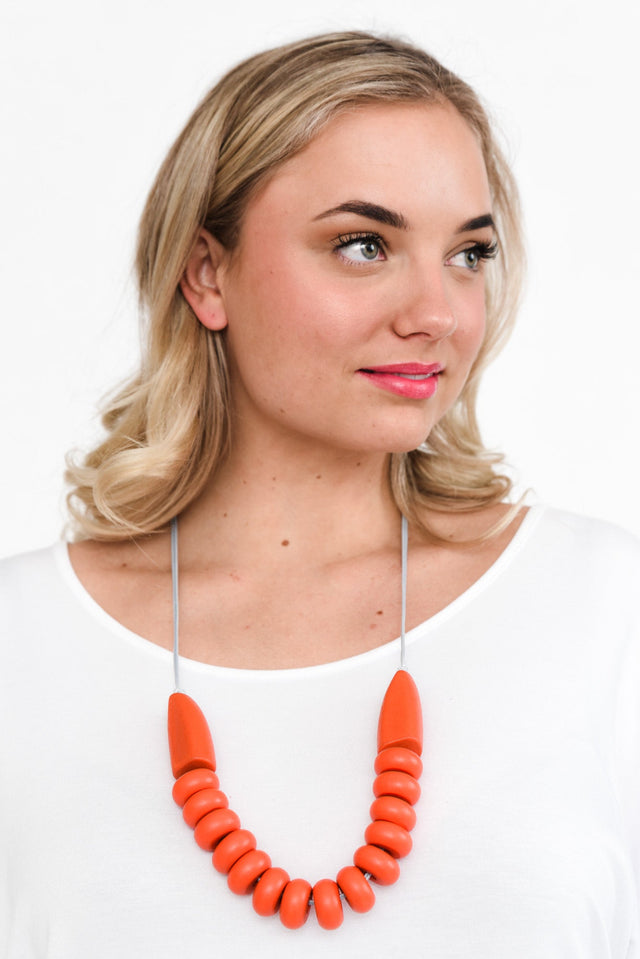 Vyla Orange Wooden Bead Necklace