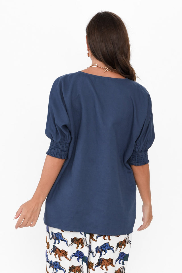 Walk In The Park Navy Linen Top