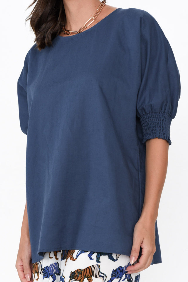 Walk In The Park Navy Linen Top