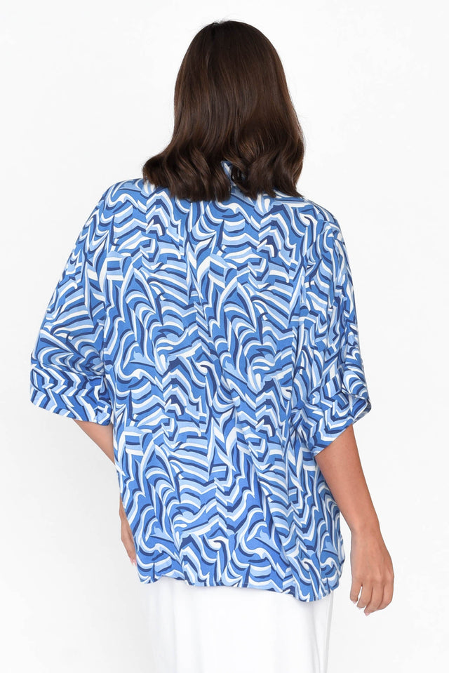 Yancy Blue Swirl V Neck Shirt