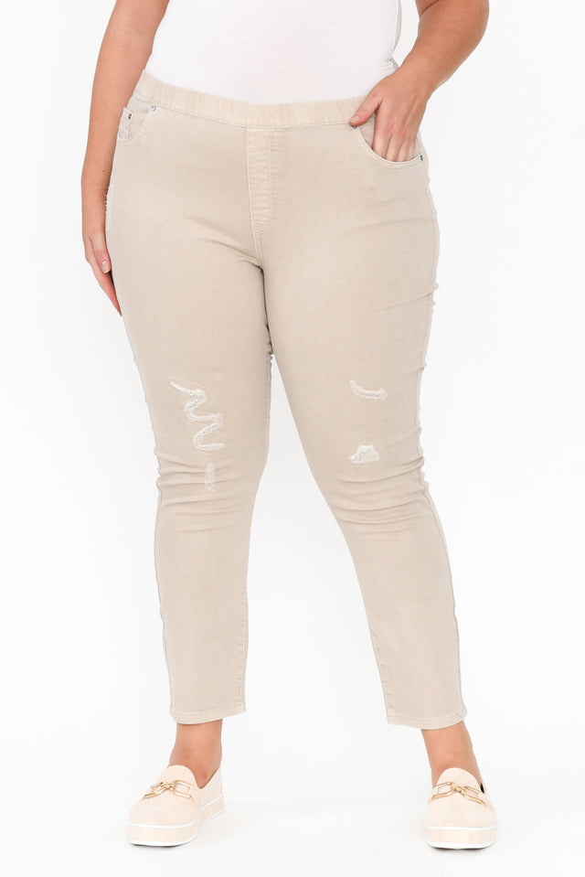 Zadie Distressed Beige Stretch Jeans image 13