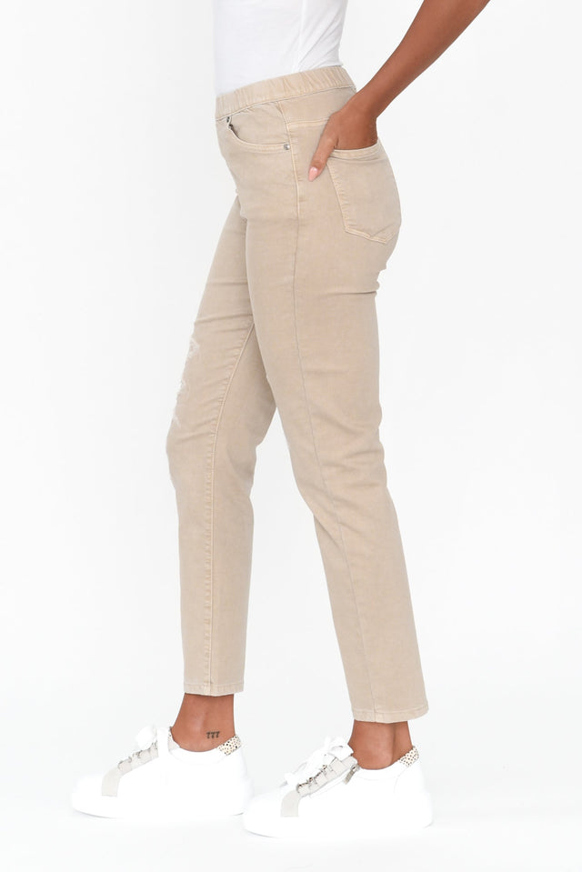 Zadie Distressed Beige Stretch Jeans image 6