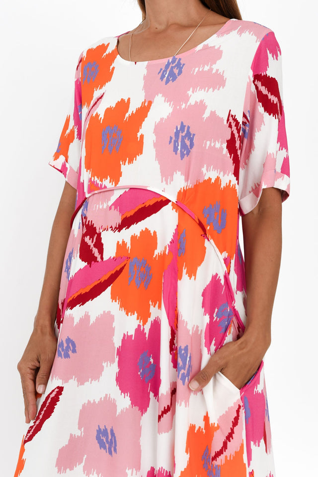 Zaelia Pink Abstract Floral Crescent Dress