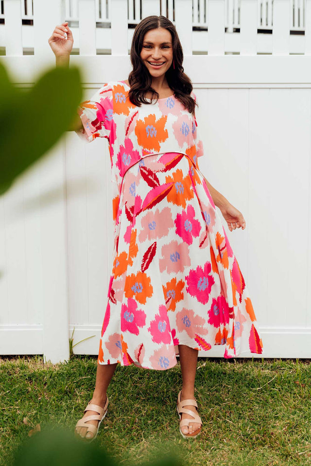 Zaelia Pink Abstract Floral Crescent Dress